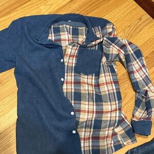 Women's Blue and Plaid Button Down Shirt